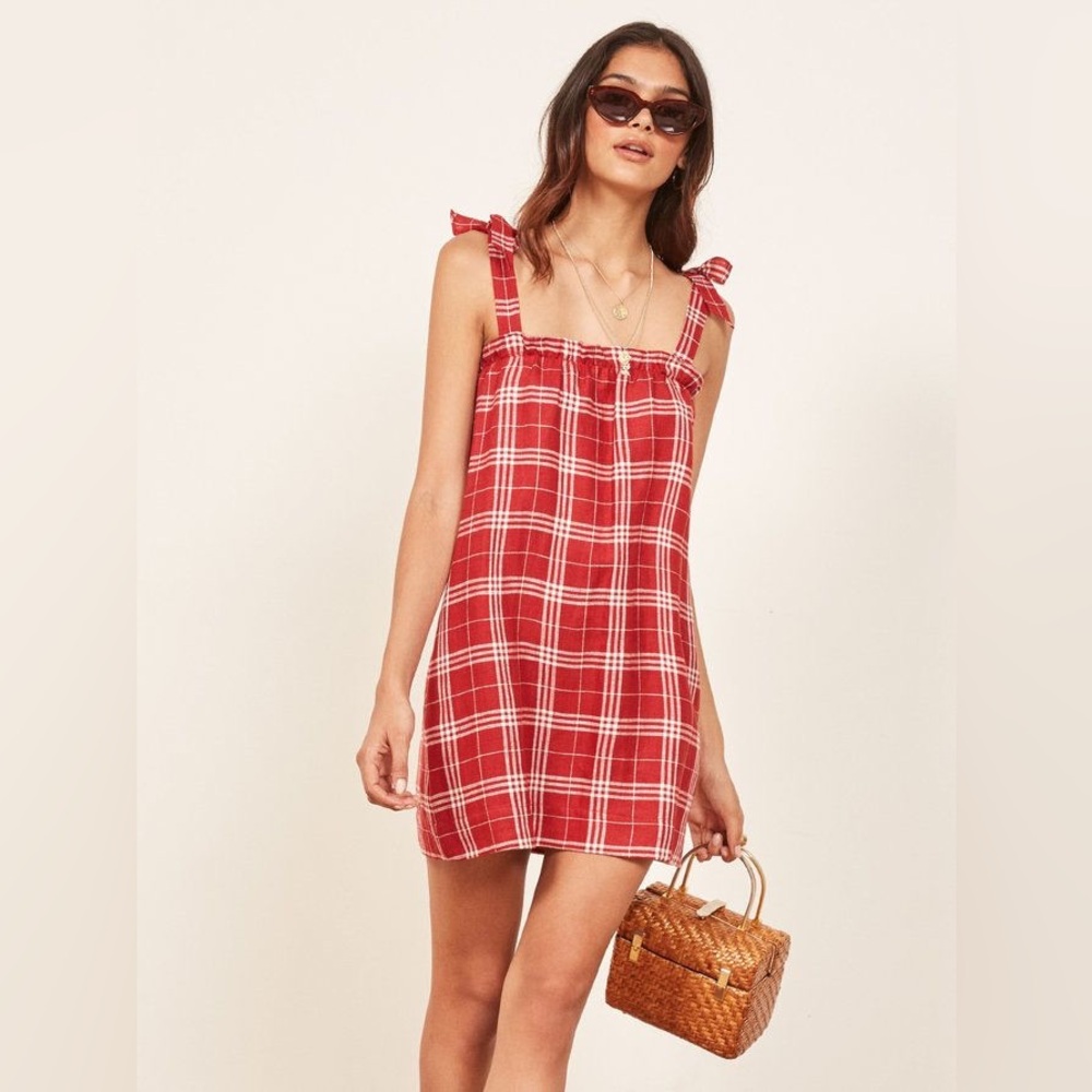 Reformation mini dress, red linen, size S
